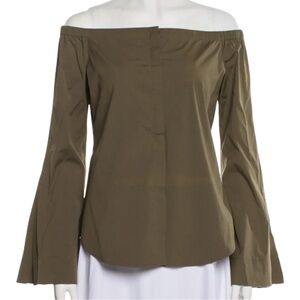 Theory Off-Shoulder Olive Blouse